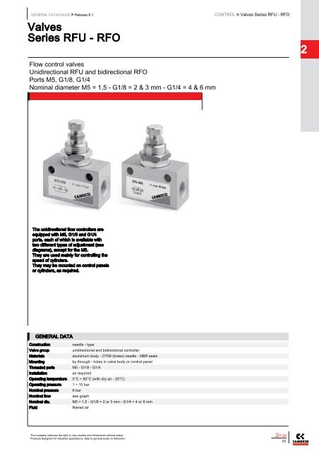 Camozzi valves series RFU - RFO data sheet