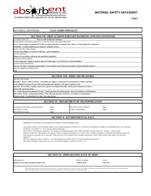 MSDS - EazyZorb Sprinkles - Absorbent Products Ltd