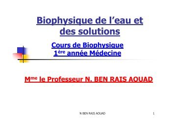 CH 4 Biophysique de l'eau et des solutions - medramo