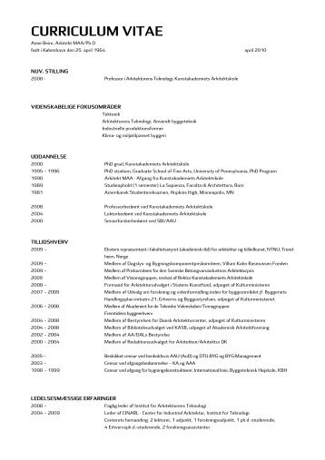 CURRICULUM VITAE - Kunstakademiets Arkitektskole