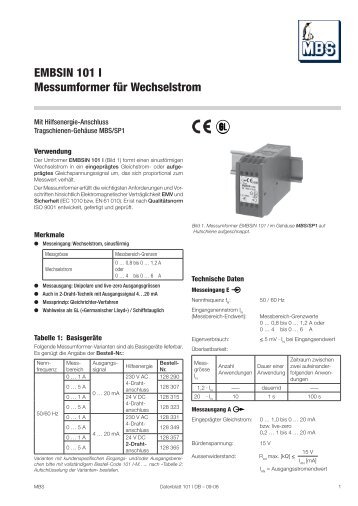 EMBSIN 101 I Messumformer für Wechselstrom - Mbs-ag.com