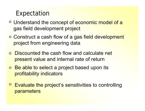 Cash flow Analysis for Gas Field Development - CCOP