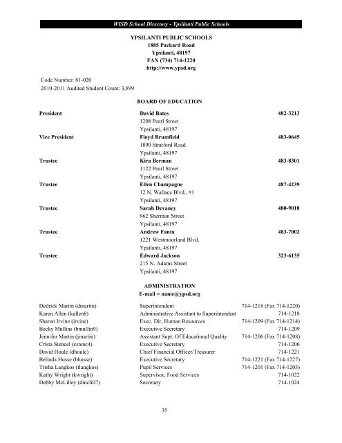 School Phone Directory 2011 - 2012 Washtenaw Intermediate ...