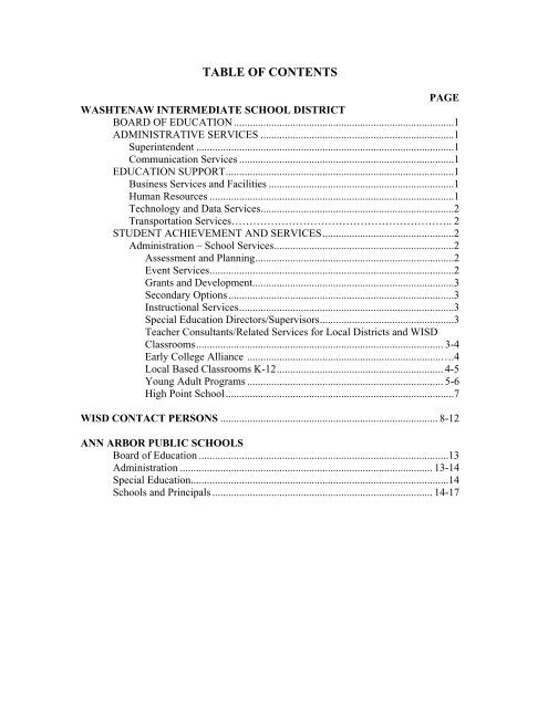 School Phone Directory 2011 - 2012 Washtenaw Intermediate ...