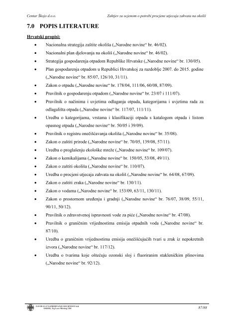 ELABORAT zaÅ¡tite okoliÅ¡a - Procjena utjecaja na okoliÅ¡