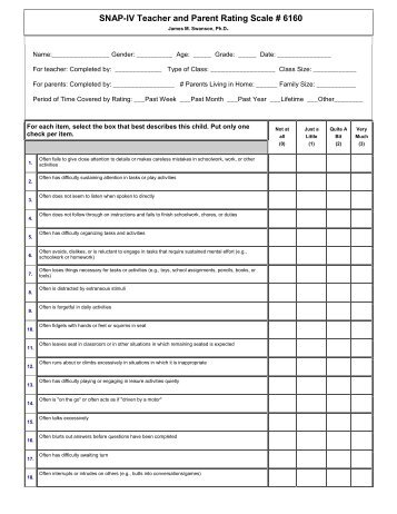 SNAP-IV Teacher and Parent Rating Scale # 6160