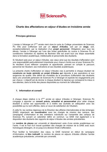 Charte des affectations en sÃ©jour d'Ã©tudes en troisiÃ¨me annÃ©e