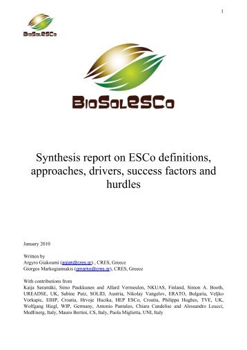 Synthesis report on ESCo definitions, approaches ... - Biosolesco