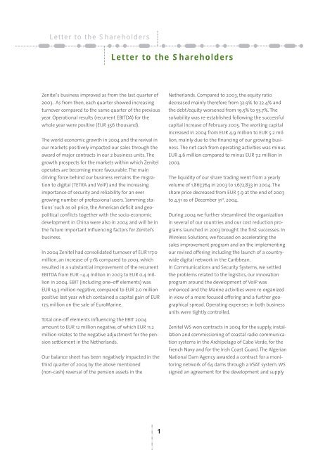 Letter to the Shareholders - Zenitel