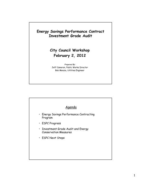 Investment Grade Audit Results PPT Handout 02.02.2012