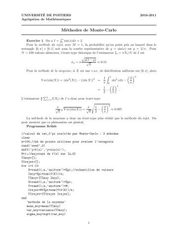 MÃ©thodes de Monte-Carlo (exercices) (pdf) - MathÃ©matiques