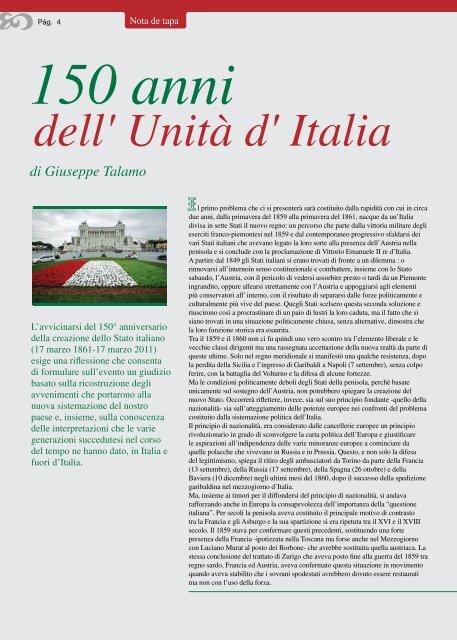 150 anni dell' unità d' Italia - Asociación Dante Alighieri