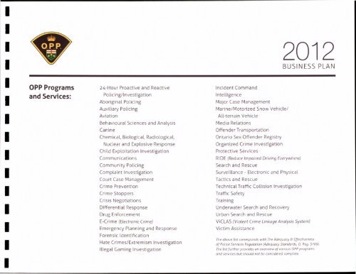 Middlesex OPP 2012 Business Plan - Municipality Of Thames Centre