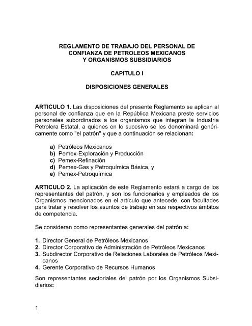 Reglamento Personal de Confianza - Pemex