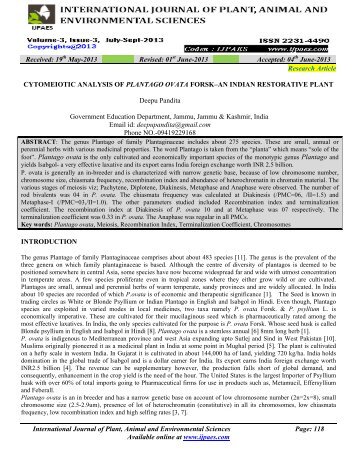 cytomeiotic analysis of plantago ovata forskâan indian ... - Ijpaes.com