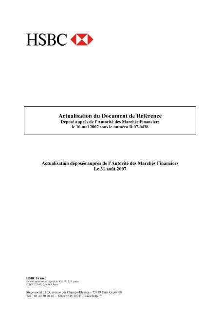 Actualisation au 30 juin 2007 du document de - HSBC