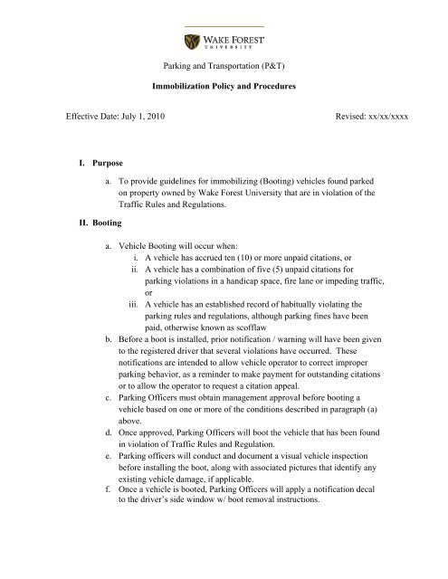 Immobilization Policy and Procedures Effective Date: July ... - Facilities