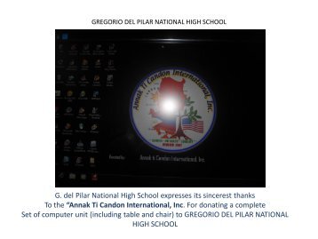 G. del Pilar National High School expresses its sincerest thanks To the