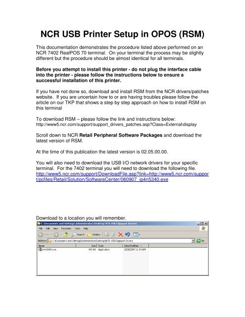 NCR USB Printer Setup in OPOS (RSM)