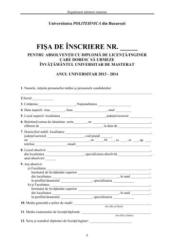 Fisa inscriere master - IMST