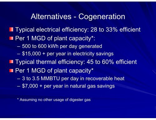 DIGESTER GAS ENERGY RECOVERY ALTERNATIVES