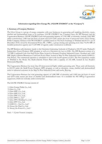 Information Memorandum of Glow Energy Public ... - Investor Relations