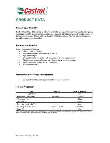 PRODUCT DATA - Castrol