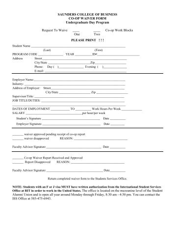 Co-Op Waiver Request Form - College of Business