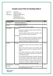 Sample Lesson Plan for Reading Table 2