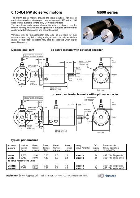 Industrial DC Servo Motor M600 Series datasheet - Mclennan Servo ...