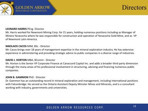 May 2012 - Golden Arrow Resources Corporation