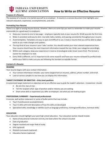 How to Write an Effective Resume - Indiana University Alumni ...