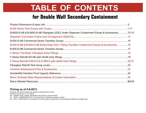 DoubleWall Containment Pricelist - Bravo