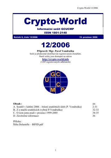 SeÃ…Â¡it 12/2006 - Crypto-World