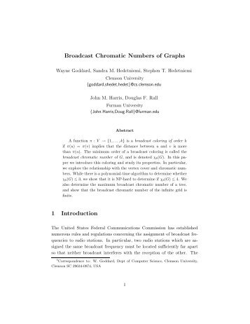 Broadcast Chromatic Numbers of Graphs 1 ... - ResearchGate