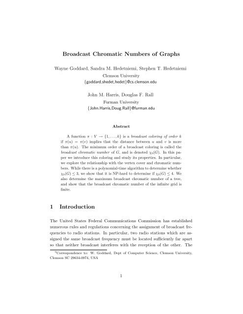 Broadcast Chromatic Numbers of Graphs 1 ... - ResearchGate