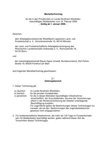 Manteltarifvertrag fÃƒÂ¼r die in den Privatforsten im Lande Nordrhein ...
