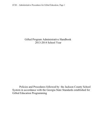 Gifted Program Administrative Handbook - Jackson County Schools