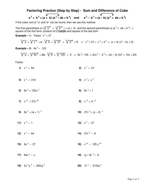 Factoring the Sum or Difference of Cubes - LAVC Math Department