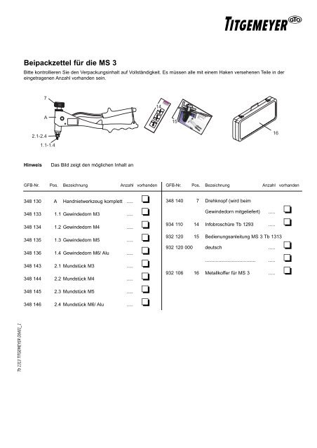 Nietwerkzeug MS 3 - Titgemeyer