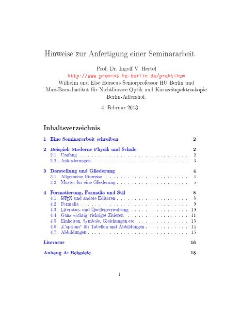 Anfertigung einer Seminararbeit - Mitarbeiter-Homepages des MBI ...