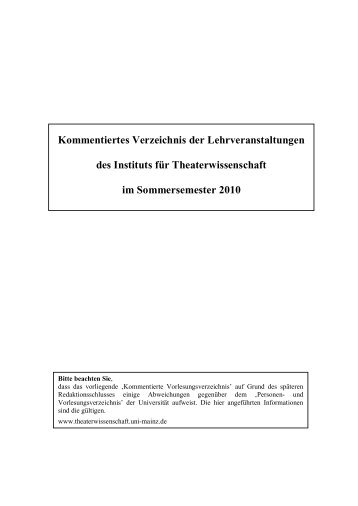 KVV SoSe 2010 - Institut fÃ¼r Theaterwissenschaft