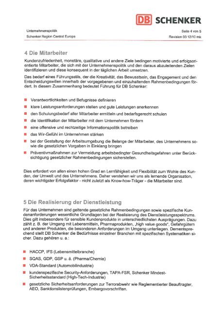 Unternehmenspolitik - Schenker Deutschland AG - DB Schenker