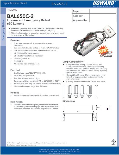 Electronic Ballast Spec Sheet