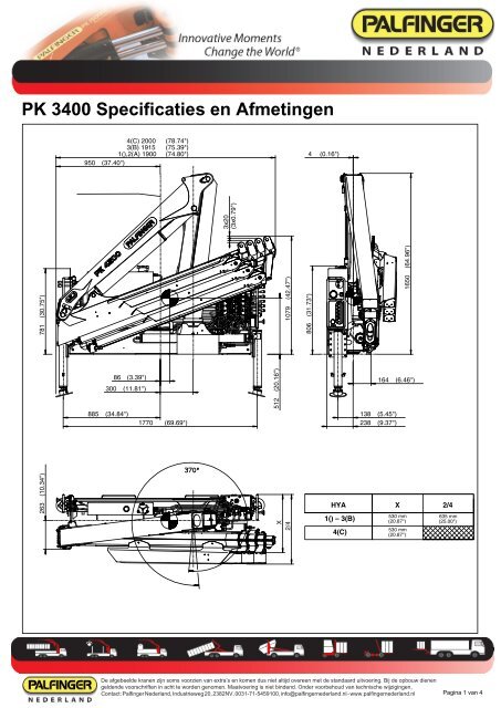 PK 3400 Specificaties en Afmetingen - Palfinger