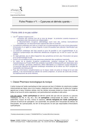 Fiche Piratox nÂ°1: Â« Cyanures et dÃ©rivÃ©s cyanÃ©s Â» - SRLF