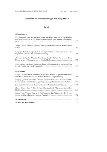 Zeitschrift für Rechtssoziologie 30 (2009), Heft 2 Inhalt