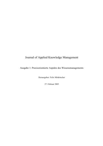 Journal of Applied Knowledge Management - Felix Moedritscher