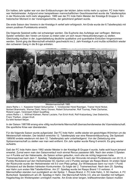 Sportliche Chronik Sportliche Chronik - FC Inde Hahn