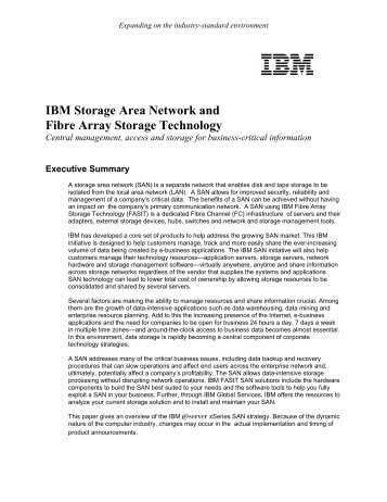 IBM Storage Area Network and Fibre Array Storage Technology